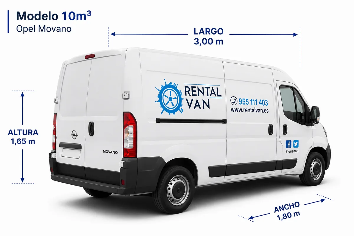 Furgoneta de carga Opel Movano 10 m³ de alquiler en Sevilla