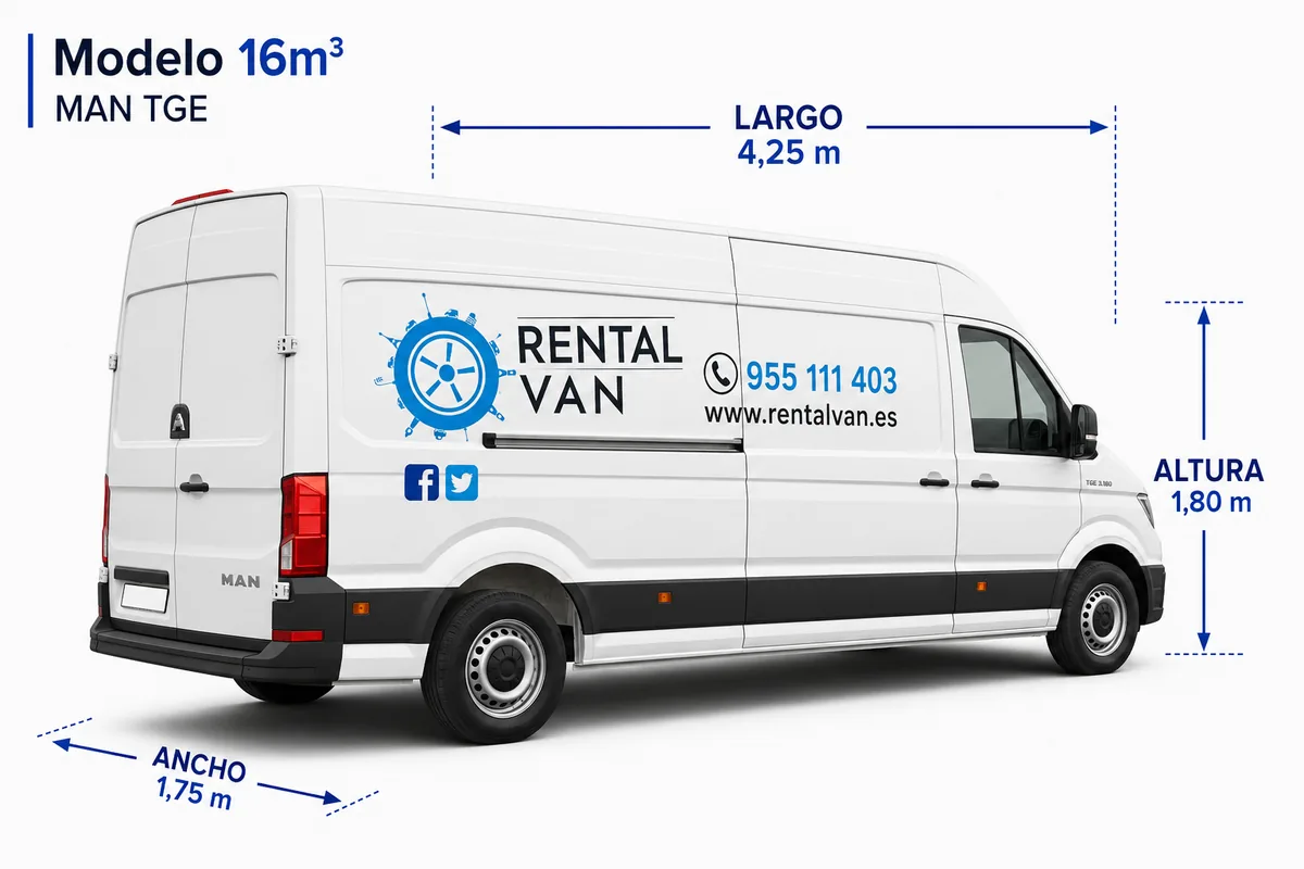 Furgoneta de gran capacidad MAN TGE 16 m³ de alquiler en Sevilla