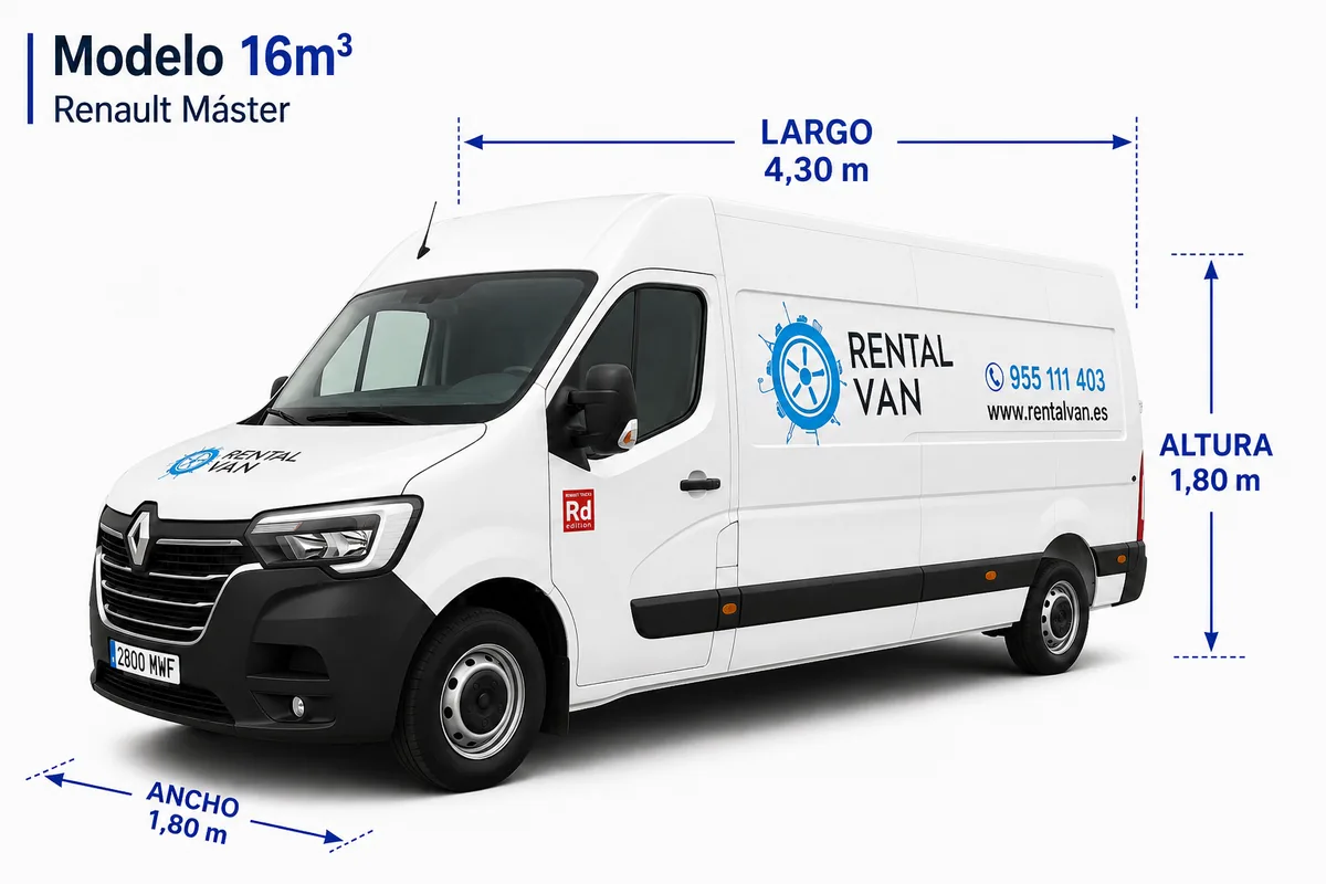 Furgoneta de gran capacidad Renault Master 16 m³ de alquiler en Sevilla