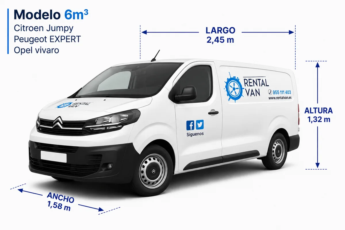 Furgoneta compacta Citroën Jumpy, Peugeot Expert u Opel Vivaro 6 m³ de alquiler en Sevilla